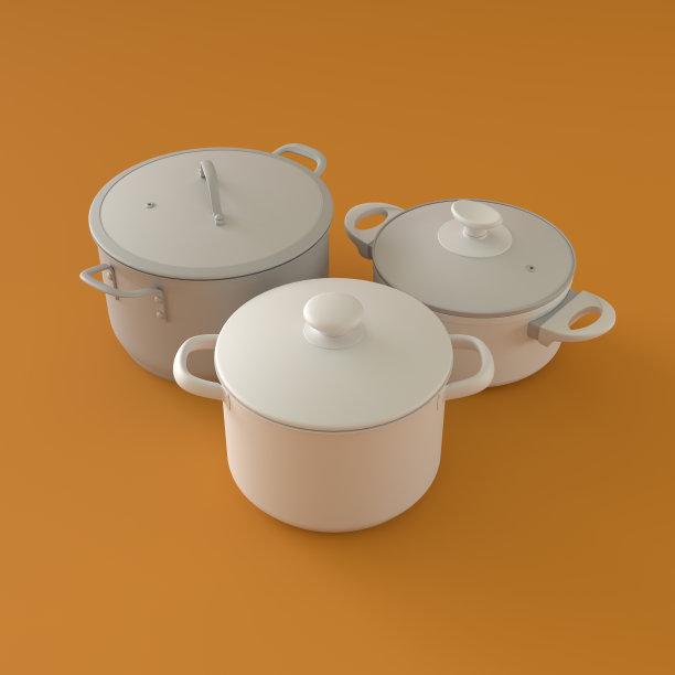 单色花盆在橙色背景，3d渲染图片下载