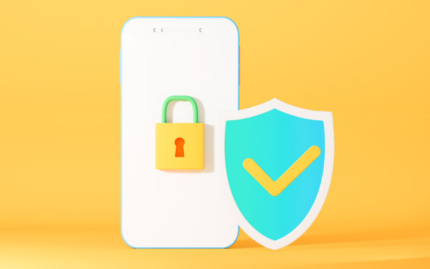 手机和盾牌以黄色为背景，3d渲染。图片下载