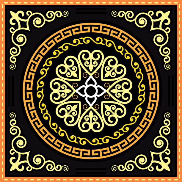 蒙古族民间艺术矢量设计以曼陀罗、花朵、漩涡、传统东方风格为背景图片下载