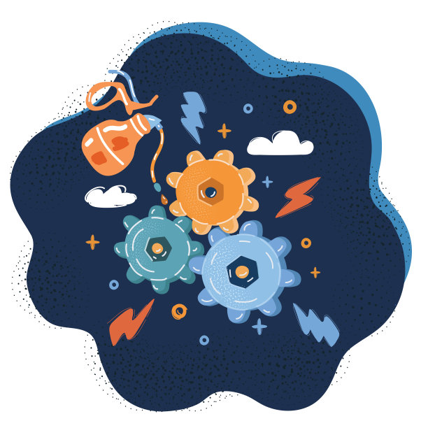 矢量插图齿轮机构与油在黑暗的背景。图片下载