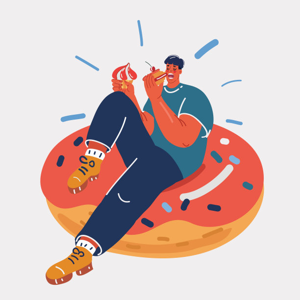 向量插图贪婪有趣的糖果牙齿大胃口吃大甜甜圈和吃蛋糕图片下载