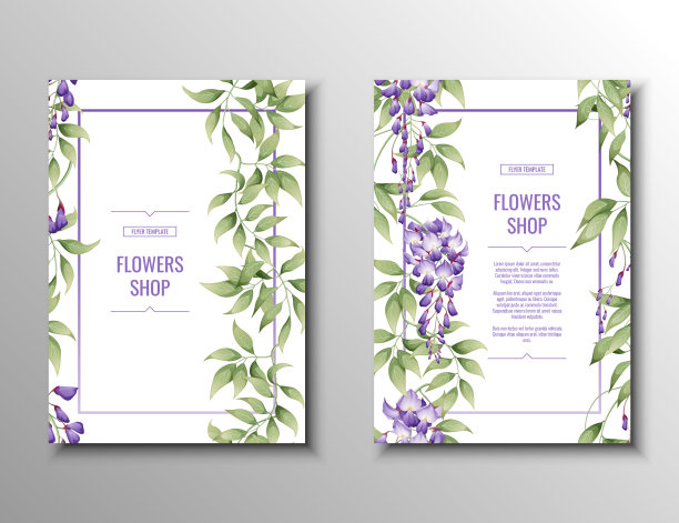 传单集紫色紫藤。花卉和花园商店。条幅、海报、宣传册、封面、模板、邀请函a4尺寸图片下载