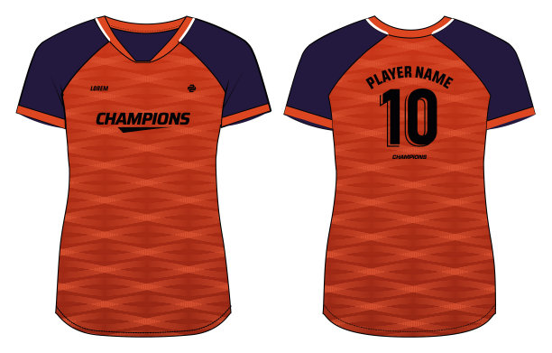 女子运动球衣t恤设计平面草图插图，波浪效果抽象图案V领t恤女士排球球衣，足球，羽毛球，足球和篮球，运动制服套装图片下载