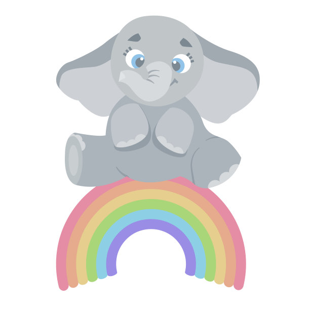 可爱的大象卡通风格在白色背景矢量插图图片下载