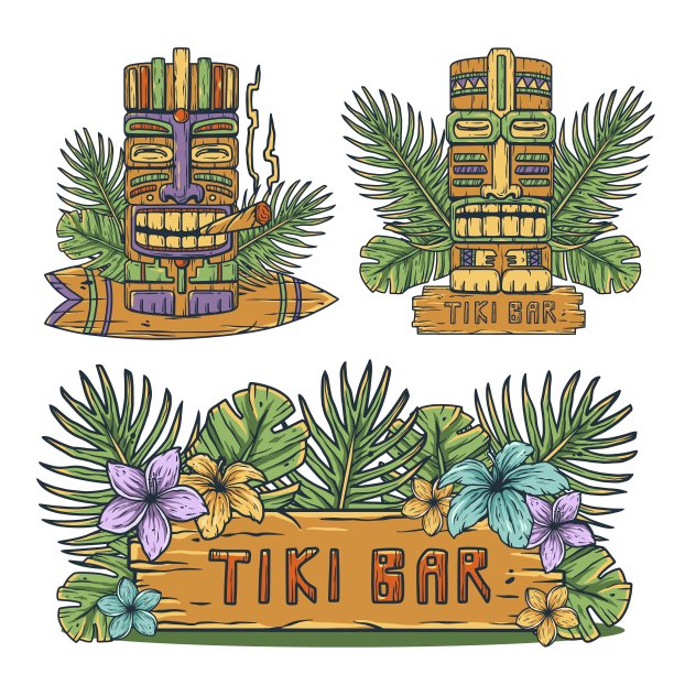 夏威夷提基面具或偶像设计。民族图腾图片下载