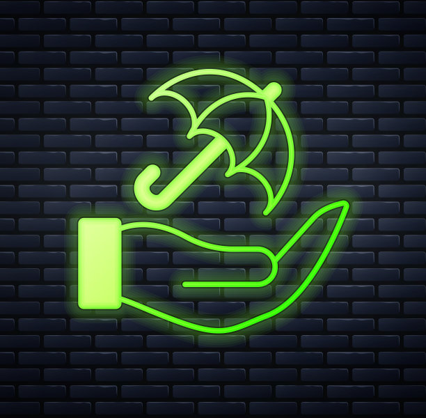 发光的霓虹灯伞在手中的图标孤立上图片下载