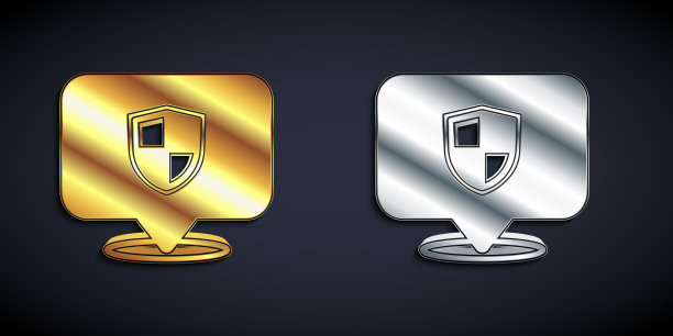 黄金和白银位置盾牌图标孤立上图片下载