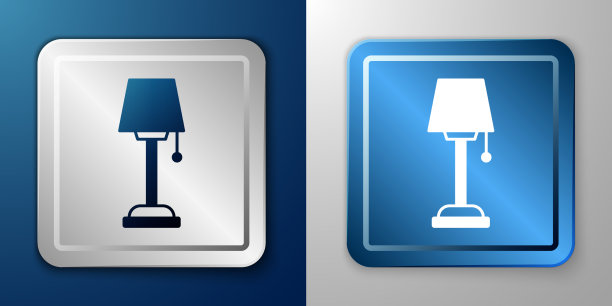 白色落地灯图标孤立在蓝色和灰色上图片下载