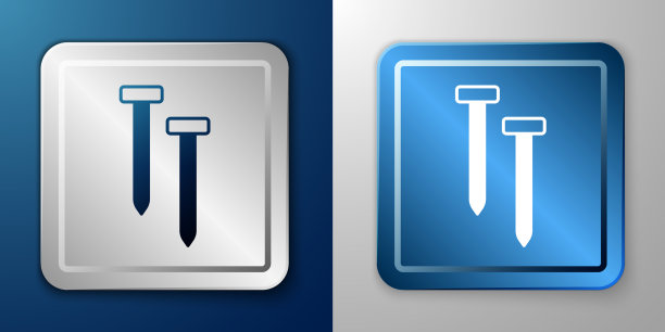 白色金属钉子图标孤立的蓝色和图片下载