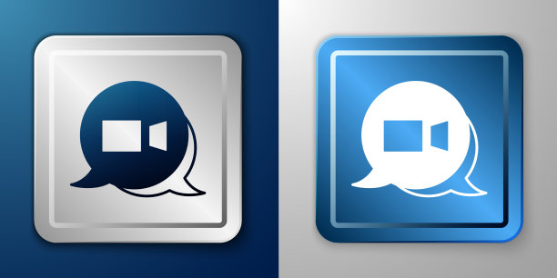 白色视频聊天会议图标隔离在蓝色图片下载