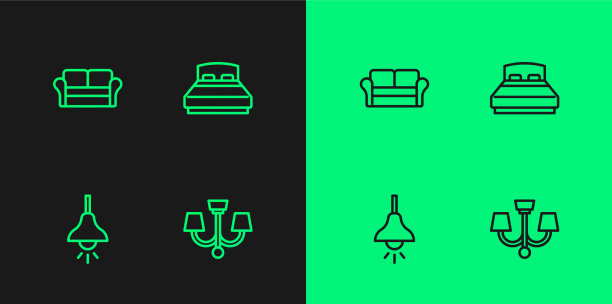 设线吊灯、吊灯、悬挂沙发和大沙发图片下载