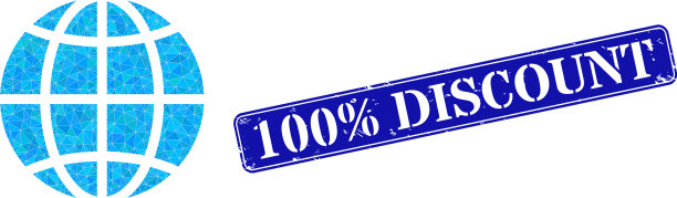 橡胶100折优惠徽章和地球仪图片下载