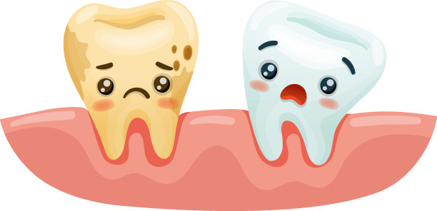 可爱有趣的健康和不健康的牙齿的角色图片下载