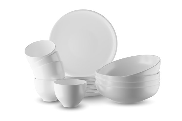 白色碗和白色盘子孤立在白色背景3D渲染图片下载