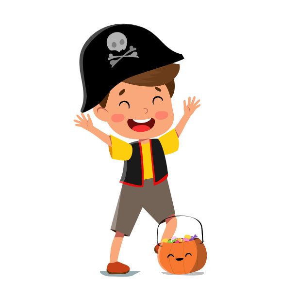卡通万圣节海盗男孩与南瓜图片下载