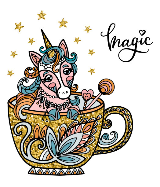可爱的独角兽装在成年抗压杯里图片下载