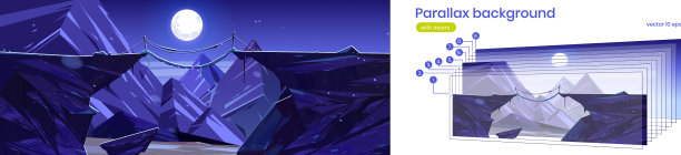 夜间岩石和雪的视差背景图片下载