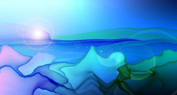 抽象的蓝色阴影波浪背景，海上日落。图片下载