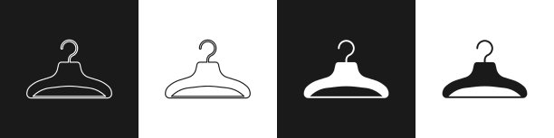 设置衣架衣柜图标孤立在黑色和图片下载