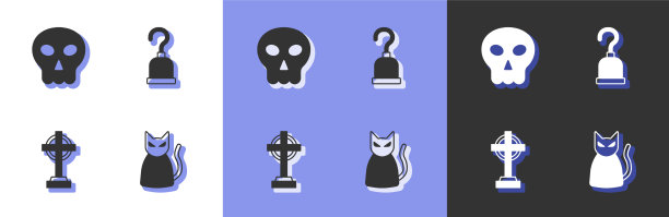 在黑猫头骨墓碑上设置十字架和图片下载