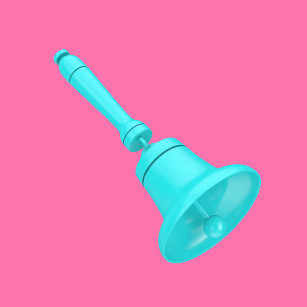 复古蓝色学校钟在双色调风格。3d渲染图片下载