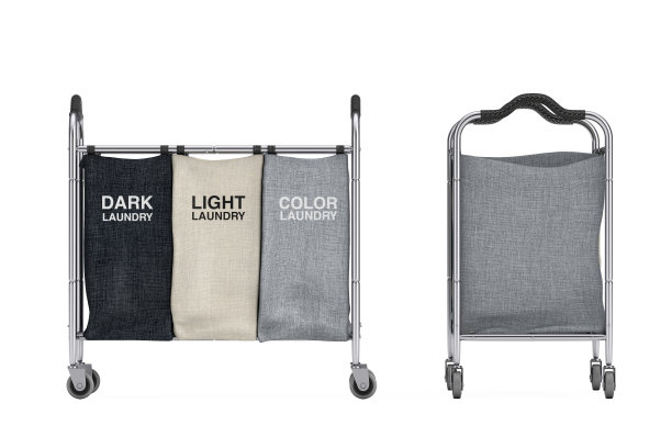 空隔间洗衣衣物分离推车推车房间服务工具和设备。3d渲染图片下载