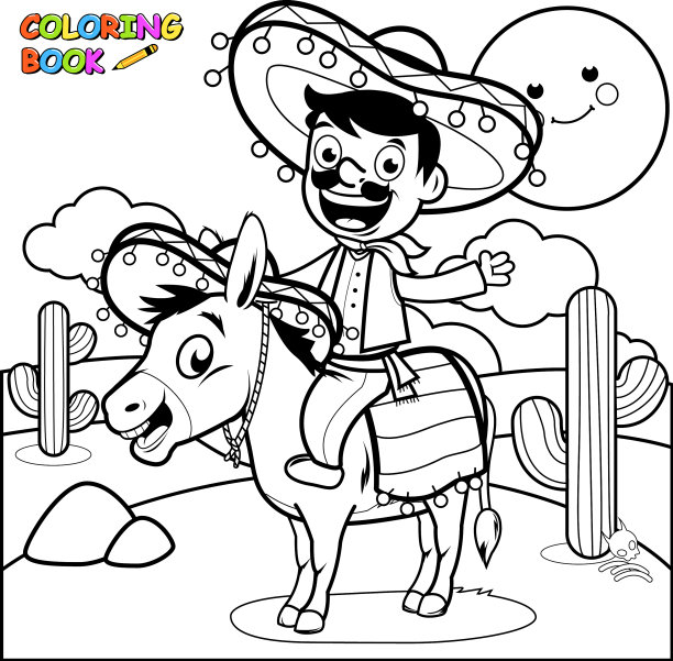 一个墨西哥人骑着驴在沙漠里图片下载