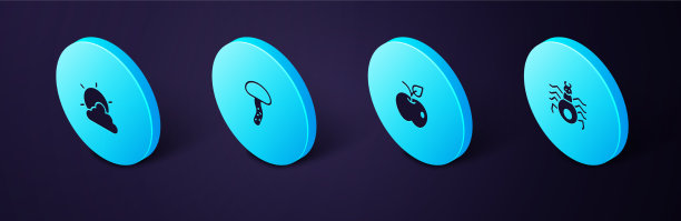 设置等距蜘蛛，苹果，蘑菇和太阳和图片下载