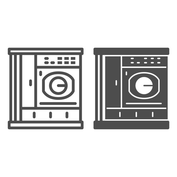 大型洗衣机线和固体图标干燥图片下载