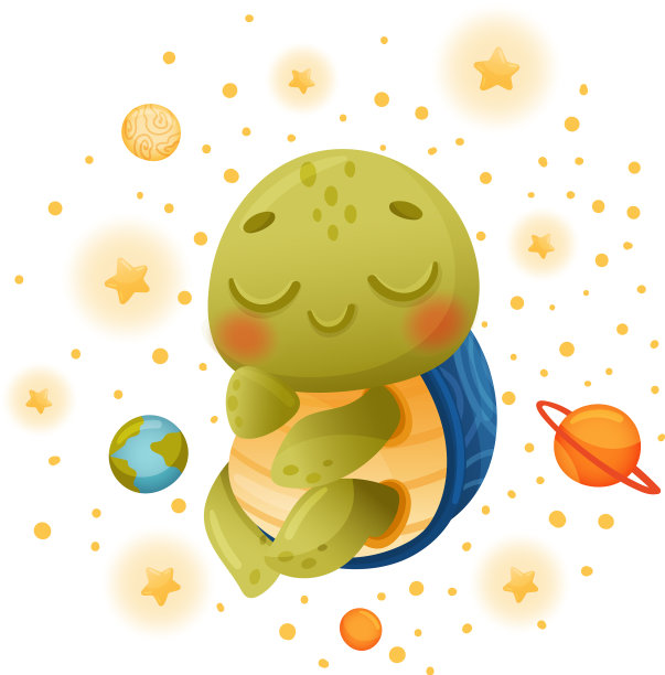 可爱的海龟漂浮在外太空可爱的宝宝图片下载