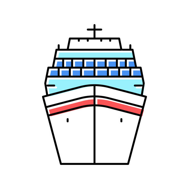 邮轮班轮海洋运输彩色图标矢量插图图片下载