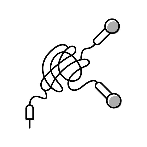 缠绕耳机电缆颜色图标矢量插图图片下载