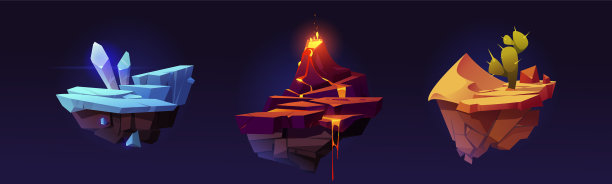 浮岛、冰晶、火山和沙漠图片下载