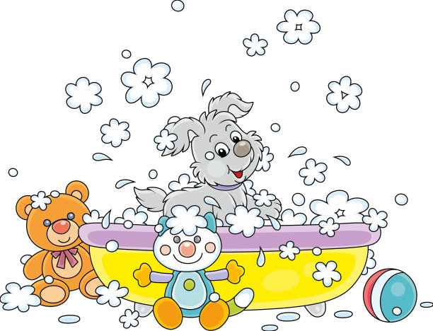 在泡泡浴中玩耍的小狗图片下载