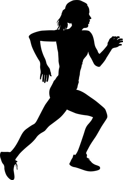 黑色轮廓的赛跑者与穿着白色衣服的女子赛跑图片下载