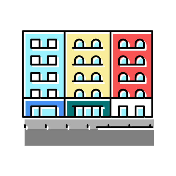 纽约街头彩色图标矢量插图图片下载