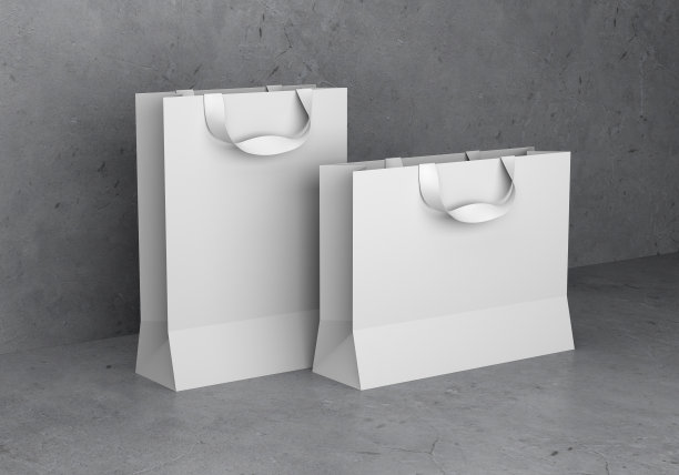 白色纸袋模型的品牌身份在平面设计师的具体背景介绍和投资组合。3 d渲染。图片下载