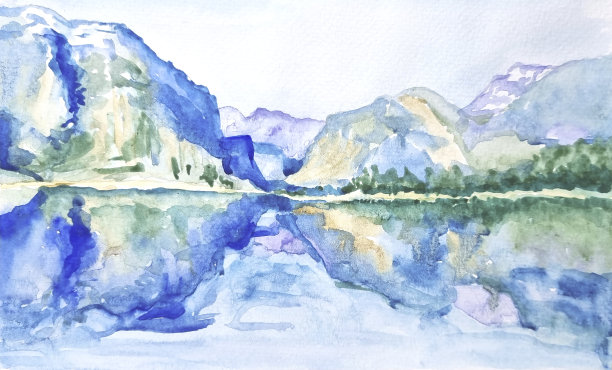 水彩手绘山剪影插图图片下载