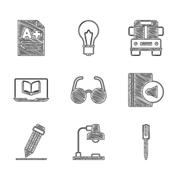 集眼镜，台灯，钢笔，有声书，铅笔图片下载