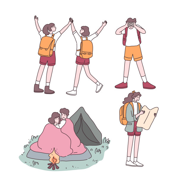 背包少年夫妇旅行卡通人物矢量图片下载