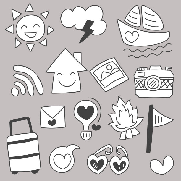 一套暑假手绘素描矢量图片下载