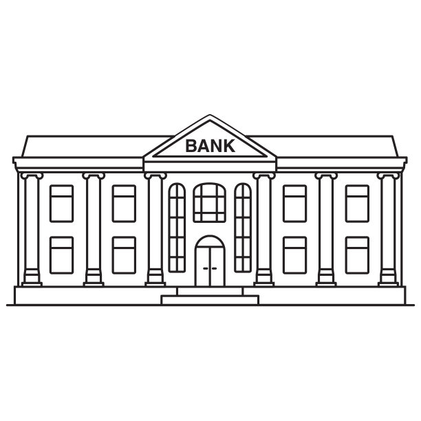 银行建筑线条艺术。轮廓矢量插图。图片下载