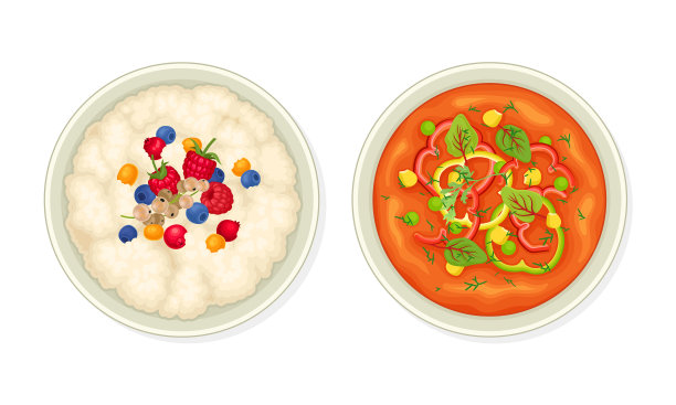 粥配浆果和奶油番茄汤图片下载