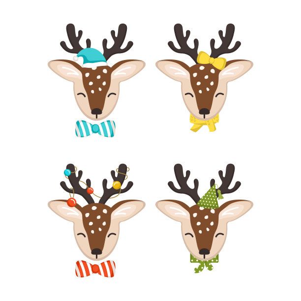 一套可爱的鹿在儿童风格与假期图片下载