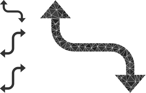 低多边形相反弯曲箭头图标和图片下载