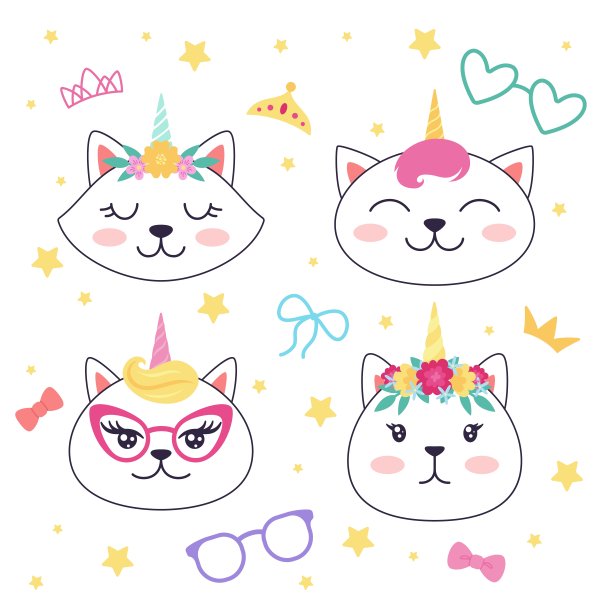 无缝纺织图案可爱有趣的猫独角兽，矢量插图。图片下载