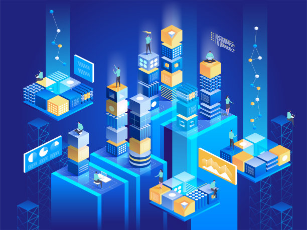 技术等距的概念。数字阻塞彼此之间的连接。图片下载