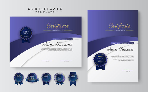 紫色和紫色霓虹灯2022成就证书边界模板与豪华徽章和现代线条图案。为了奖励、商业和教育需求图片下载