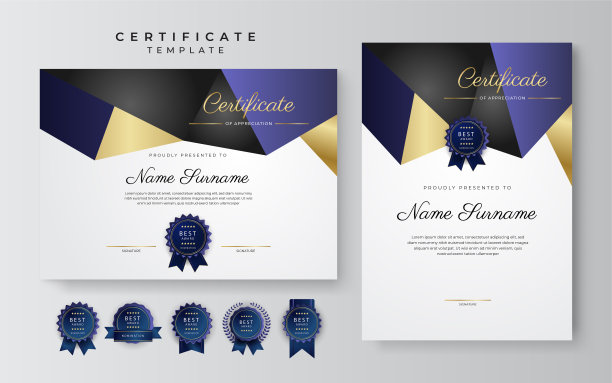 紫色和紫色霓虹灯2022成就证书边界模板与豪华徽章和现代线条图案。为了奖励、商业和教育需求图片下载