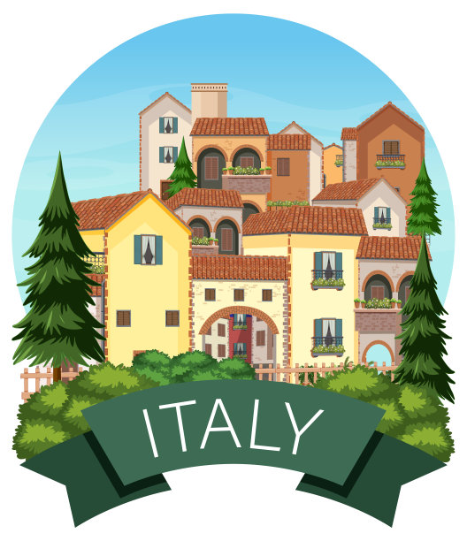 意大利房屋建筑的旗帜标签图片下载